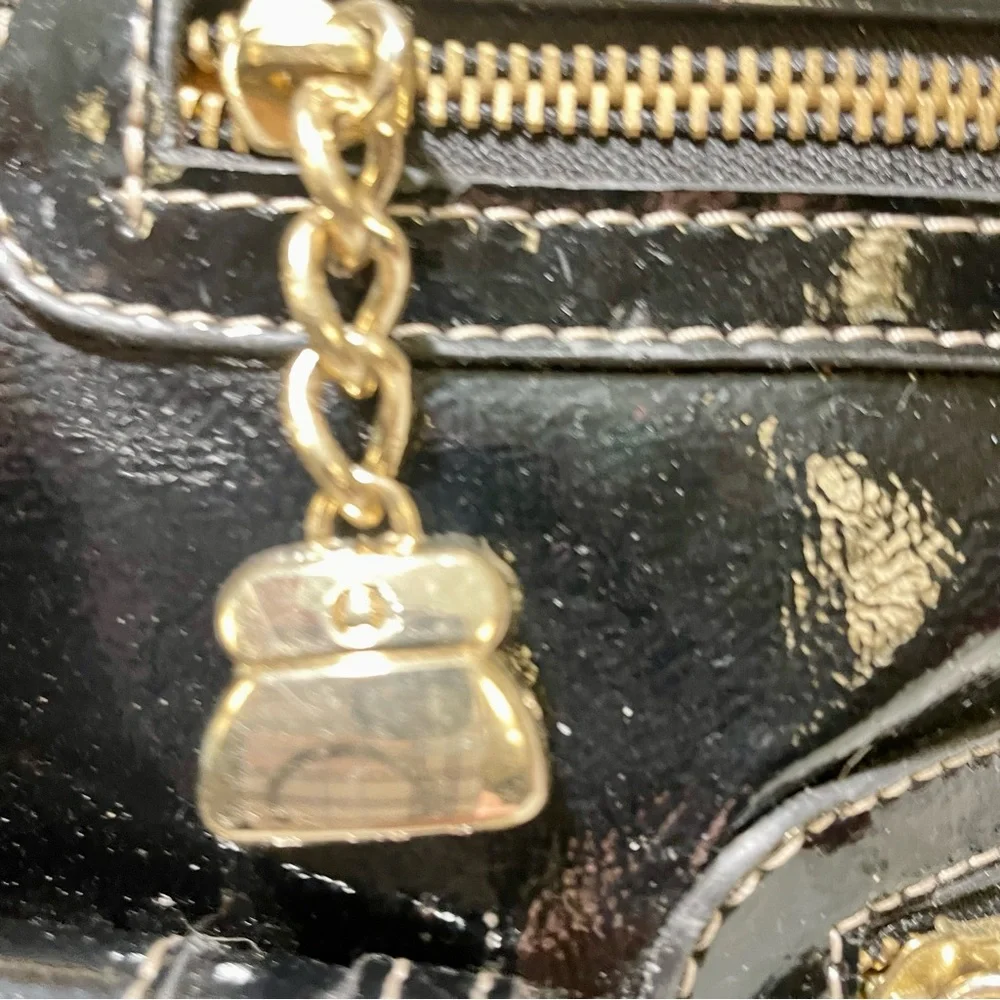 Kathy Van Zeeland Black Patent Shoulder Bag with Gold Accemts